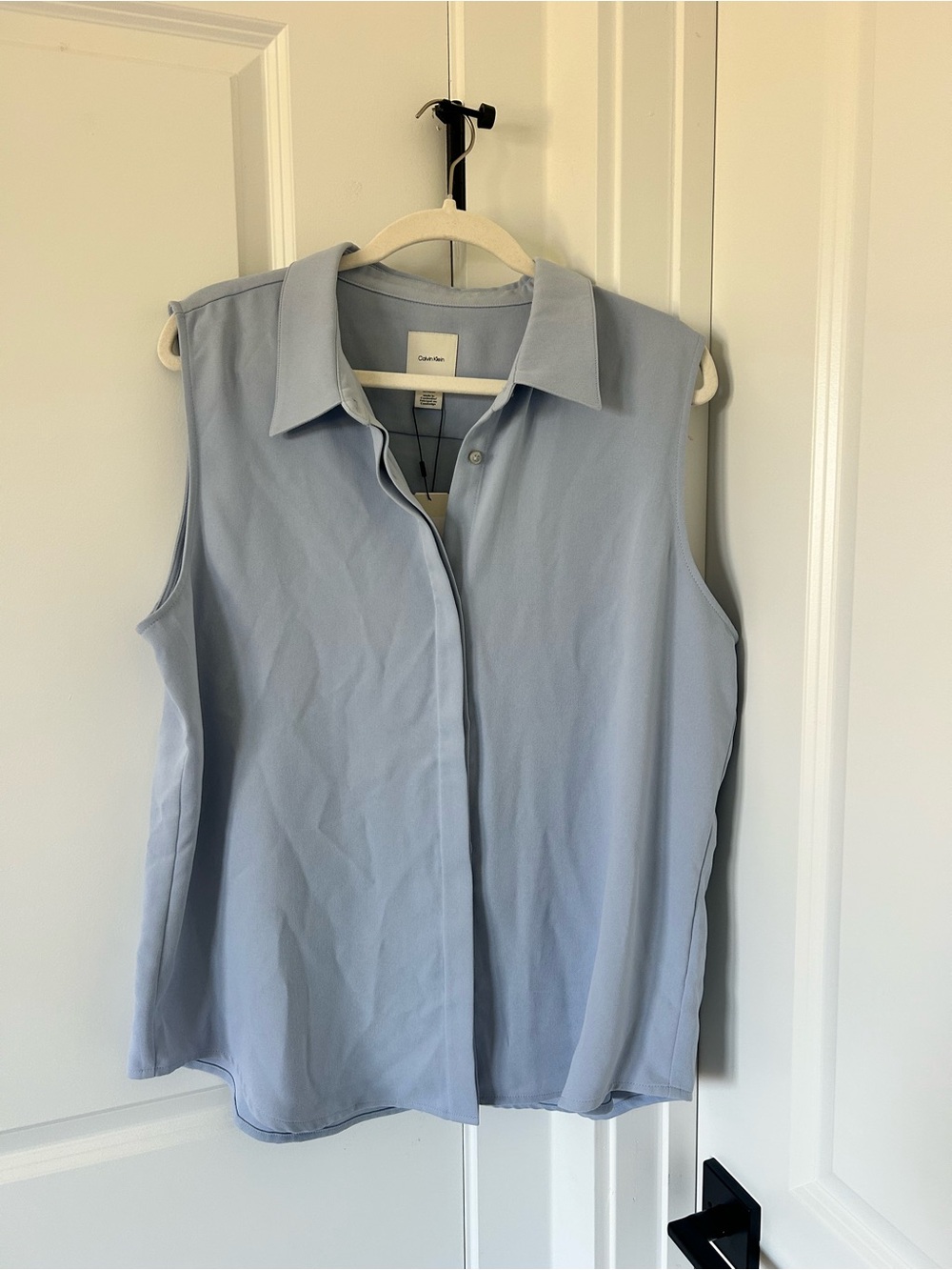 Calvin Klein Sleeveless Button Front Shirt - Light Blue